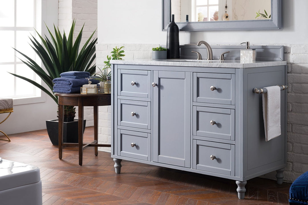 Copper Cove Encore 48" Single Vanity, Silver Gray w/ 3 CM Carrara Marble Top
