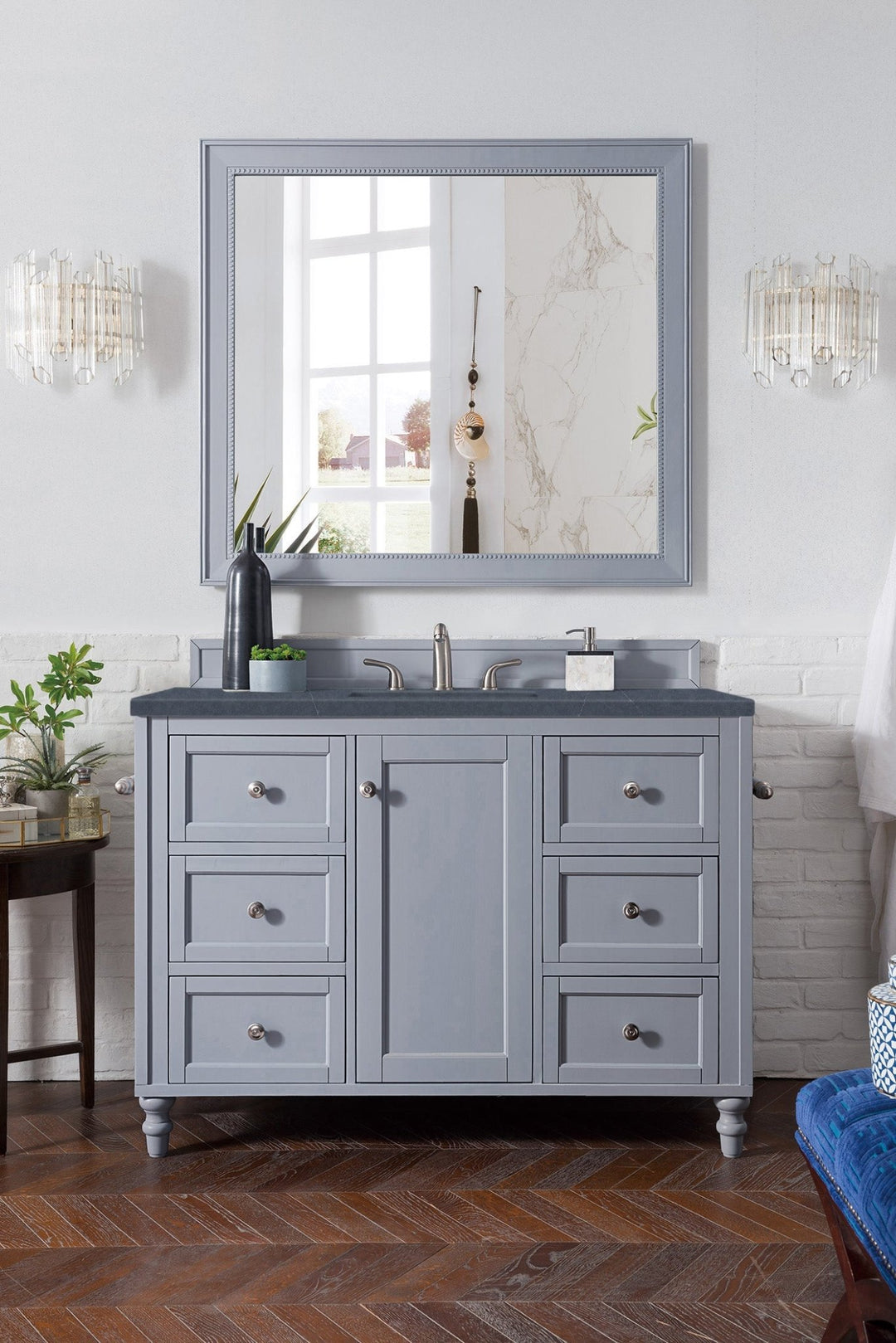 Copper Cove Encore 48" Single Vanity, Silver Gray w/ 3 CM Charcoal Soapstone Silestone Top
