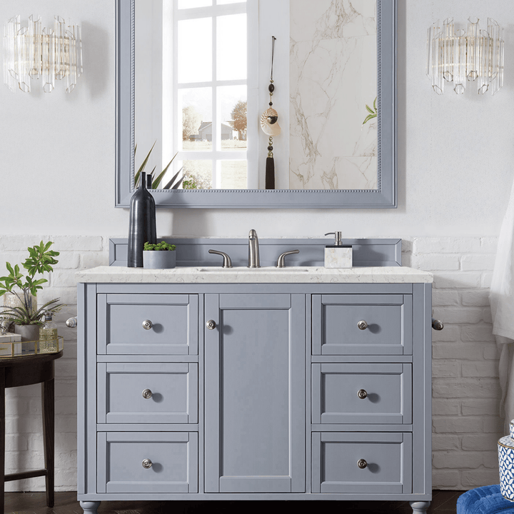 Copper Cove Encore 48" Single Vanity, Silver Gray w/ 3 CM Eternal Jasmine Pearl Silestone Top