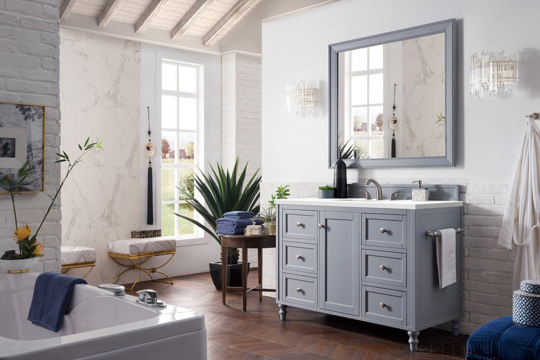 Copper Cove Encore 48" Single Vanity, Silver Gray w/ 3 CM White Zeus Silestone Top