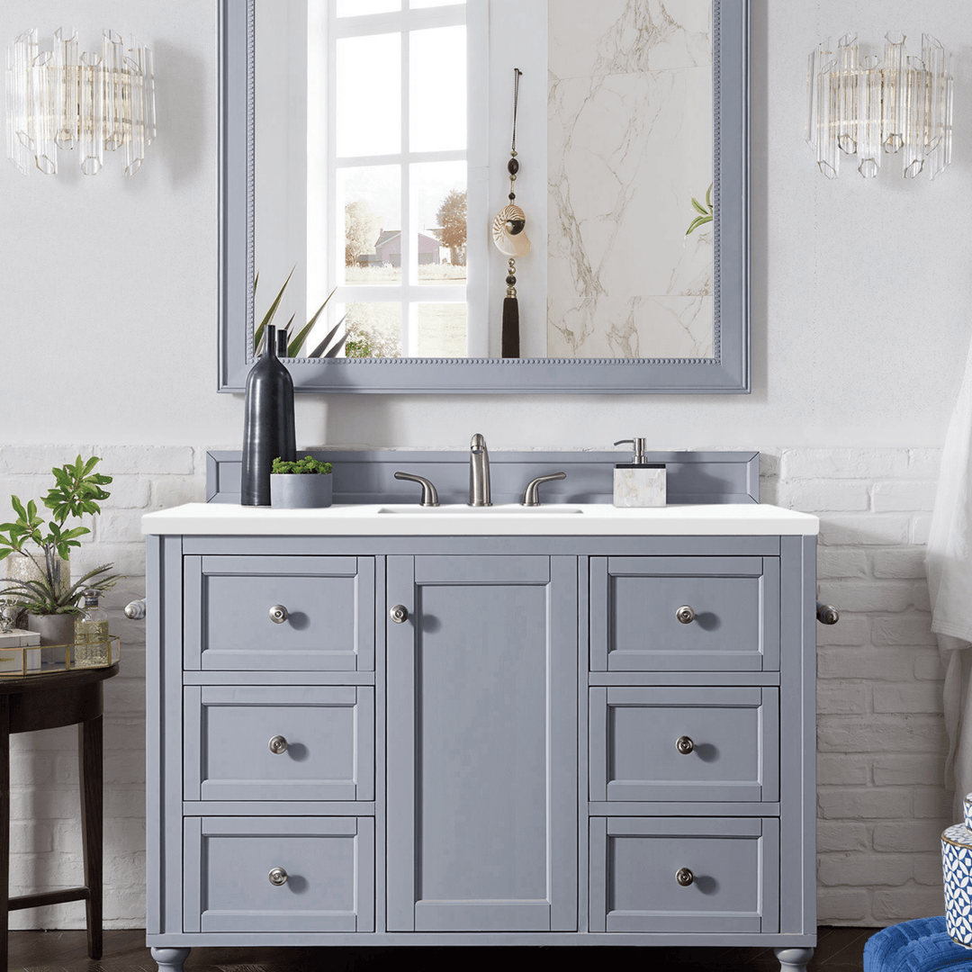 Copper Cove Encore 48" Single Vanity, Silver Gray w/ 3 CM White Zeus Silestone Top