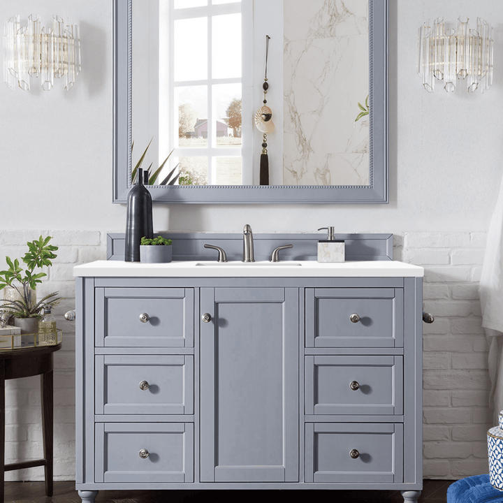 Copper Cove Encore 48" Single Vanity, Silver Gray w/ 3 CM White Zeus Silestone Top