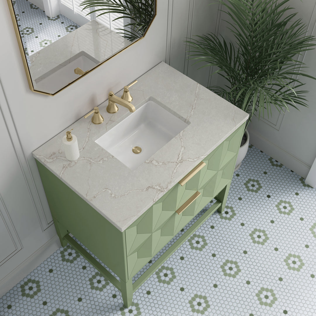 Emmeline 36" Single Vanity, Pistachio w/ 3 CM Victorian Silver Top