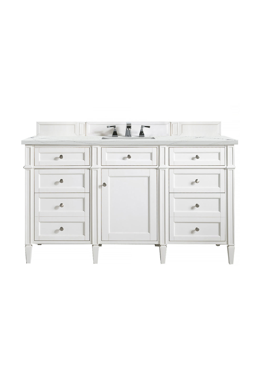 Brittany 60" Single Vanity, Bright White w/ 3 CM Ethereal Noctis Silestone Top w/FreePower Wireless Charger
