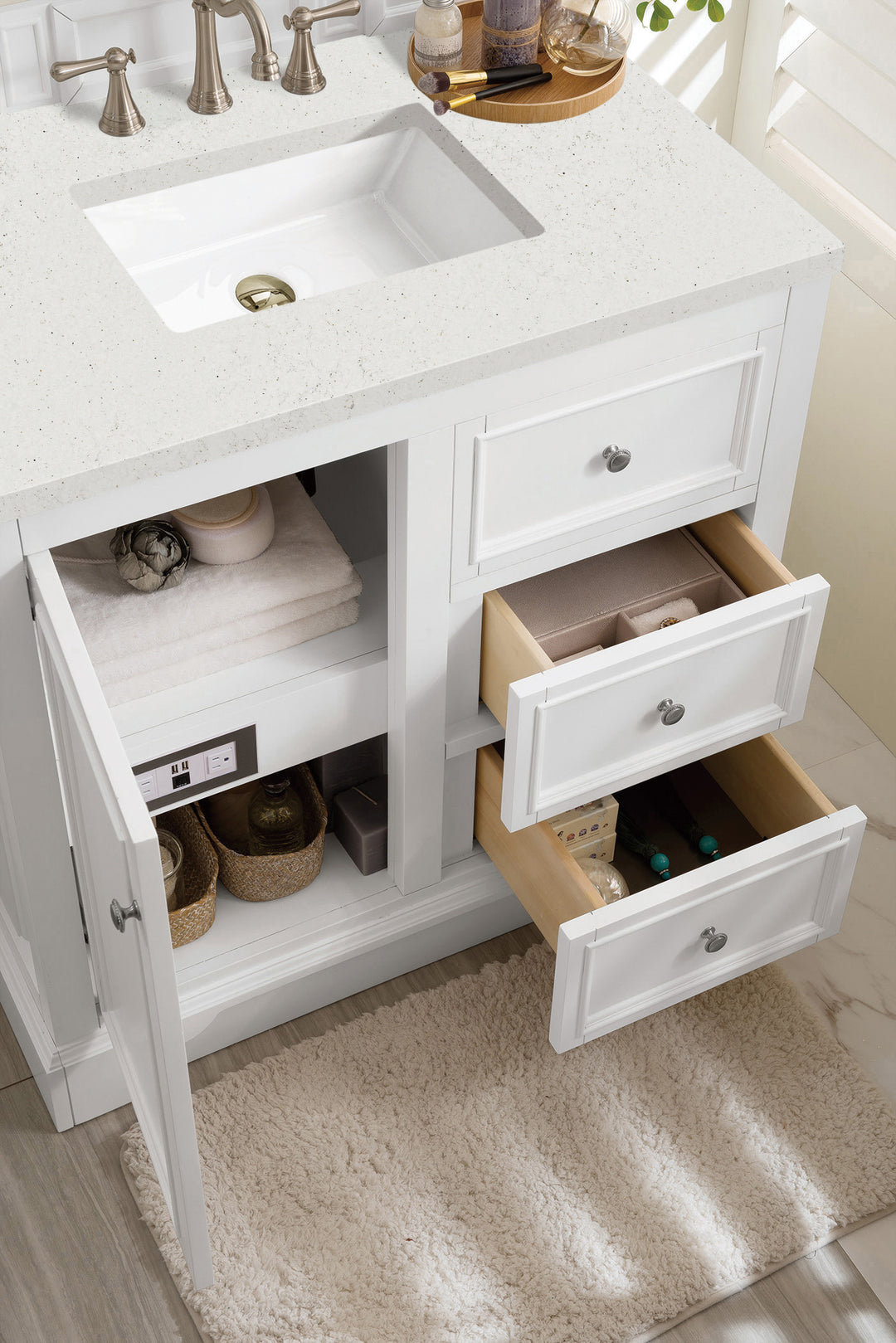 De Soto 36" Single Vanity, Bright White w/ 3 CM Lime Delight Silestone Top