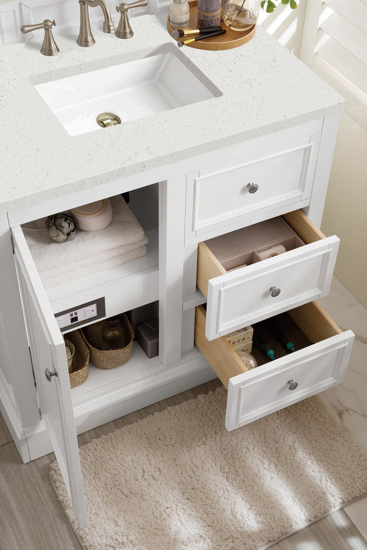 De Soto 36" Single Vanity, Bright White w/ 3 CM Lime Delight Silestone Top