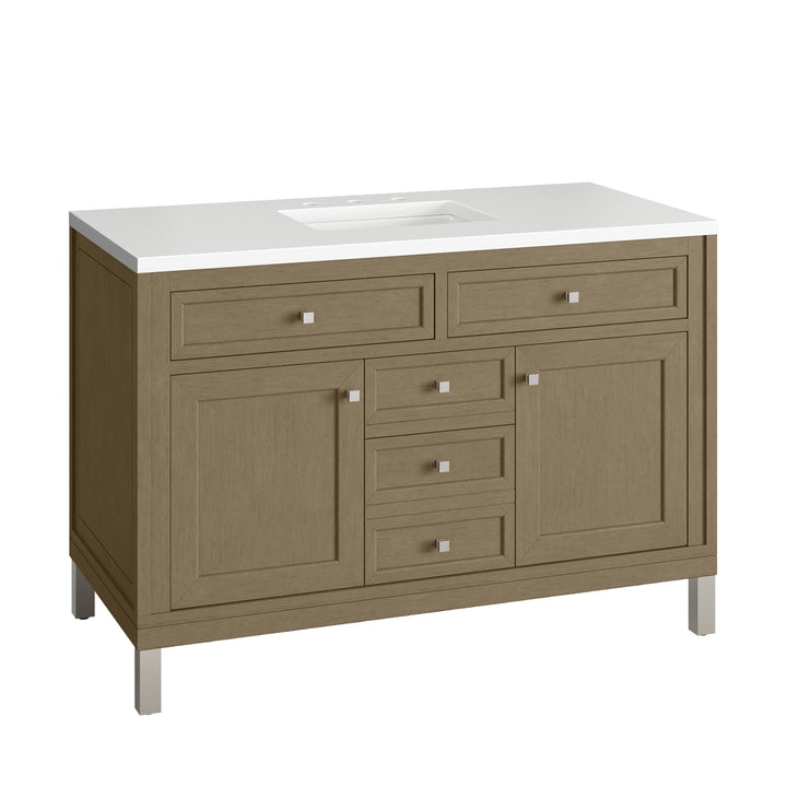 Chicago 48" Single Vanity, Walnut Whisper, w/ 3 CM White Zeus Silestone® Top