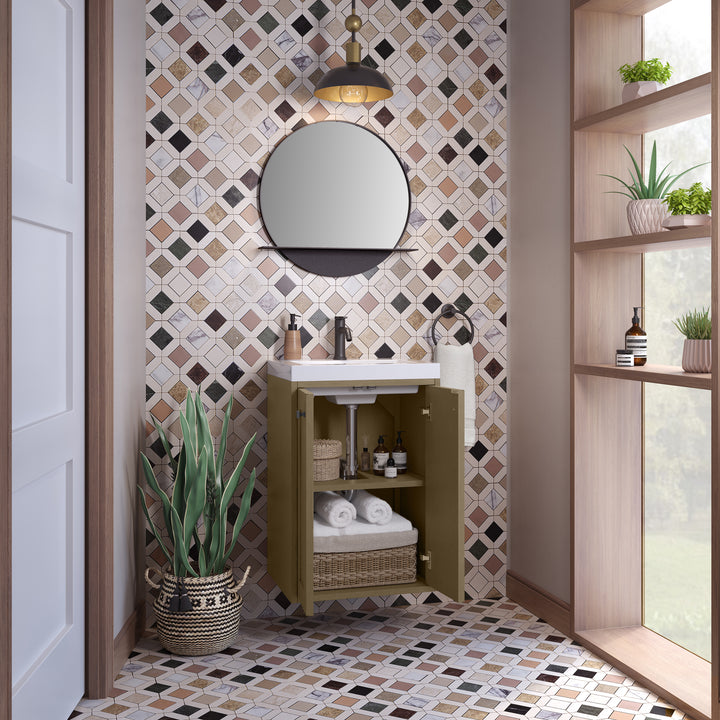 Chianti 20" Single Vanity, Walnut Whisper, Matte Black, w/ White Glossy Composite Stone Top