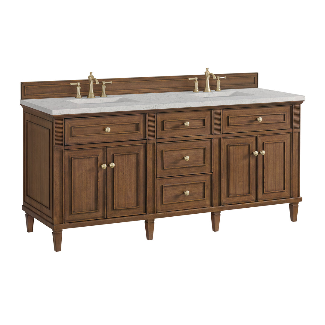 Lorelai 72"Double Vanity, Mid-Century Walnut w/ 3 CM Eternal Jasmine Pearl Silestone Top w/FreePower Wireless Charger