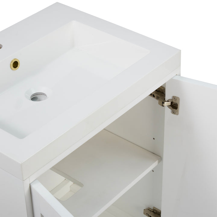 Chianti 24" Single Vanity, Glossy White, Champagne Brass, w/ White Glossy Composite Stone Top