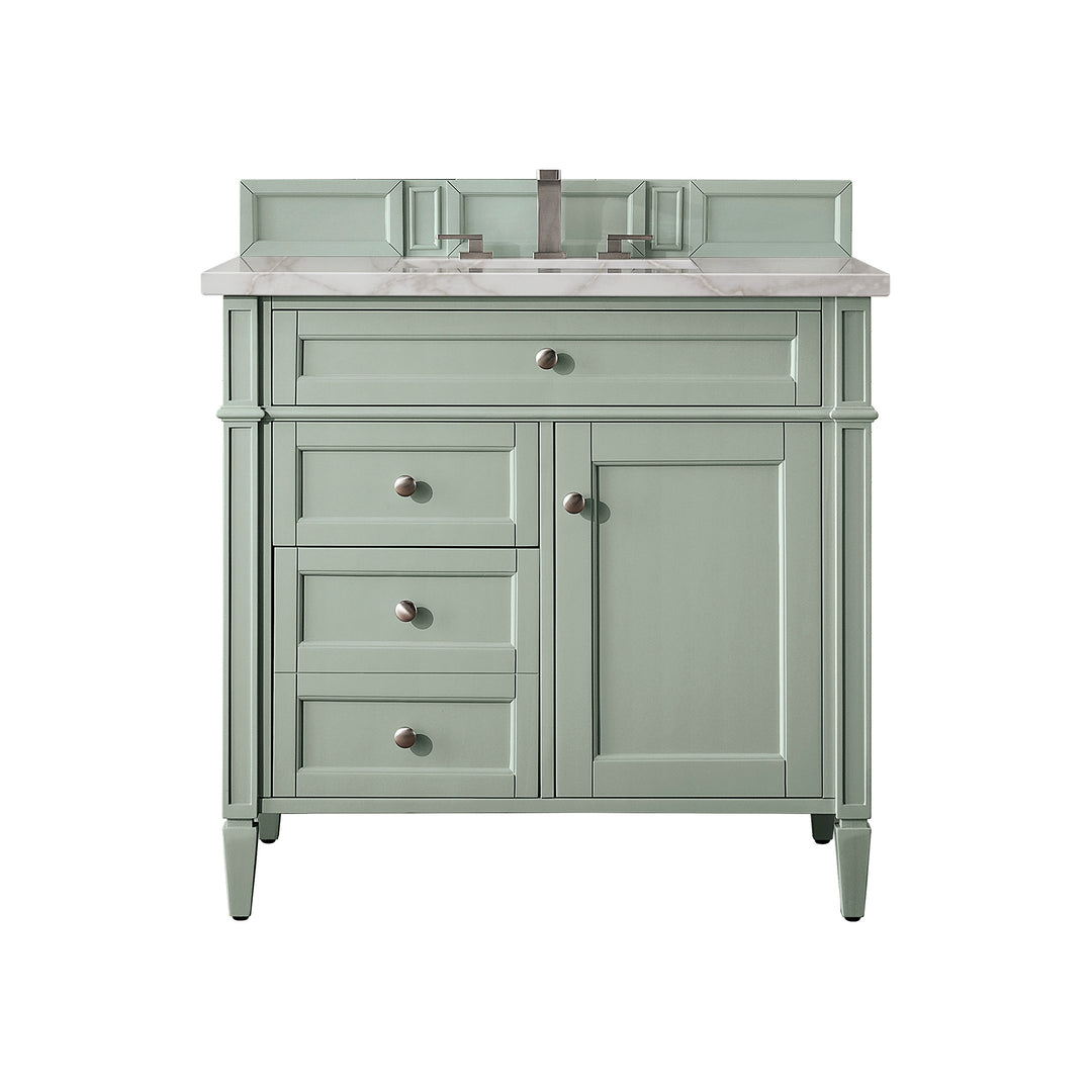 Brittany 36" Single Vanity, Sage Green w/ 3 CM Victorian Silver Silestone Top
