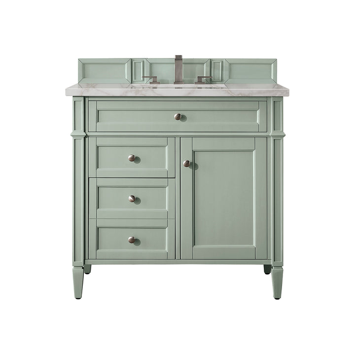 Brittany 36" Single Vanity, Sage Green w/ 3 CM Victorian Silver Silestone Top
