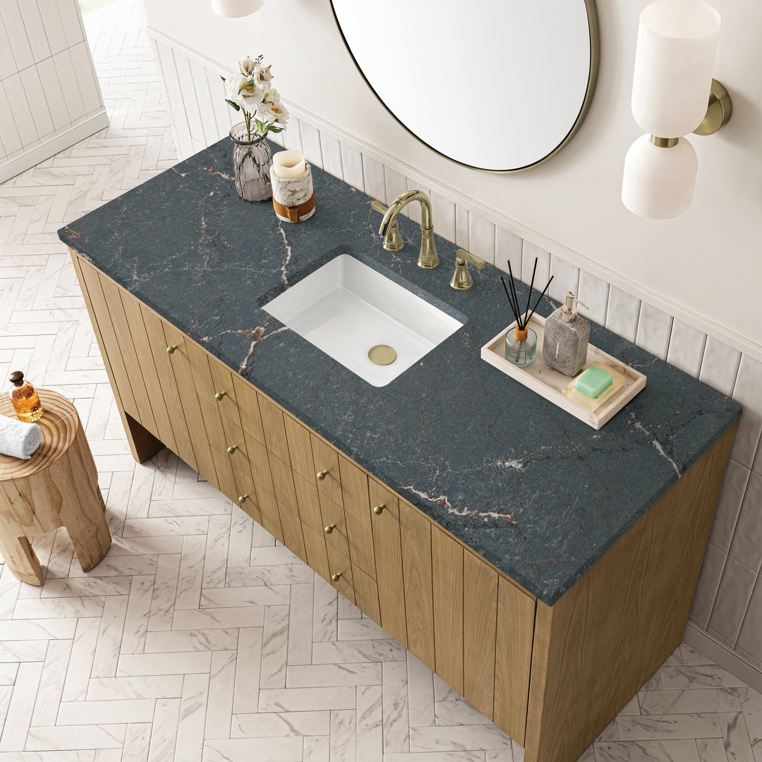 Hudson 60" Single Vanity, Light Natural Oak w/ 3 CM Parisien Bleu Top