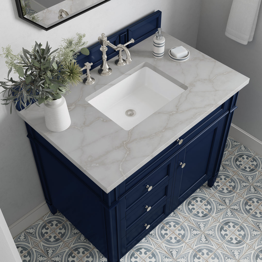 Brittany 36" Single Vanity, Victory Bleu w/ 3 CM Victorian Silver Silestone Top