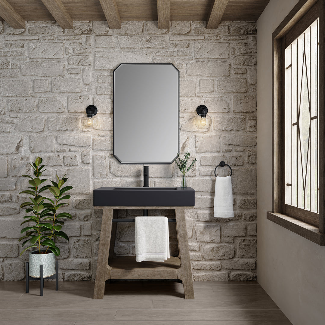 Auburn 31.5" Single Sink Console, Weathered Timber w/ Black Matte Mineral Composite Stone Top