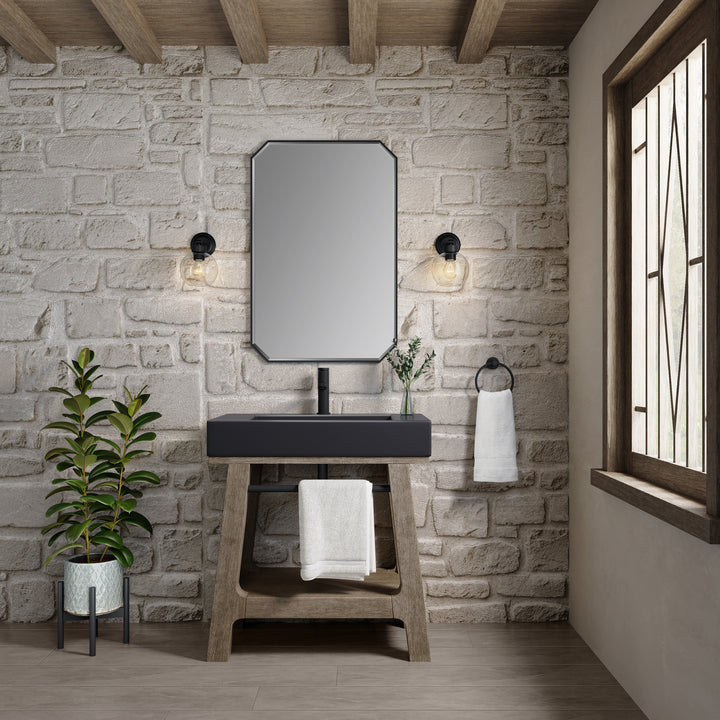 Auburn 31.5" Single Sink Console, Weathered Timber w/ Black Matte Mineral Composite Stone Top