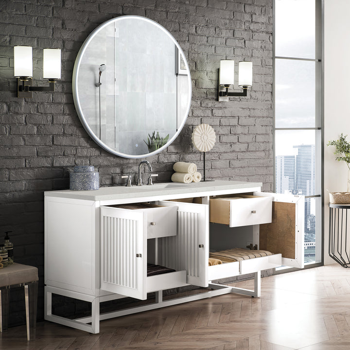 Athens 60" Single Vanity, Glossy White w/ 3 CM Lime Delight Silestone Top