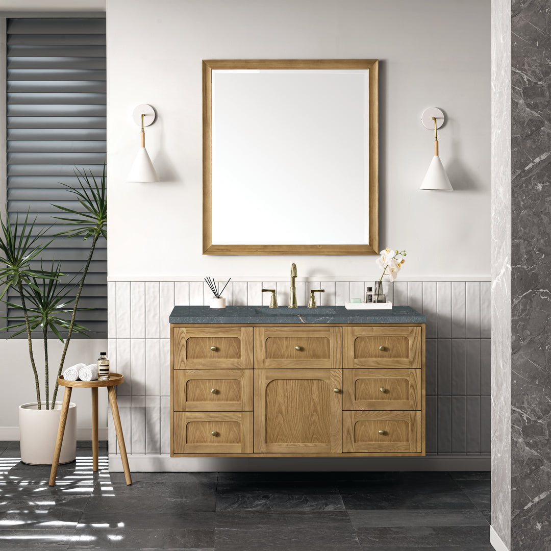 Laurent 48" Single Vanity, Light Natural Oak w/ 3 CM Parisien Bleu Top w/FreePower Wireless Charger
