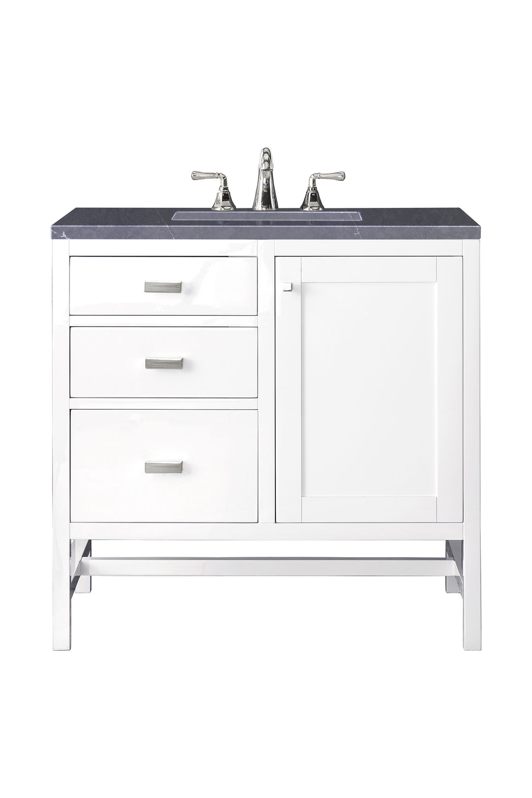Addison 36" Single Vanity, Glossy White w/ 3 CM Charcoal Soapstone Silestone Top