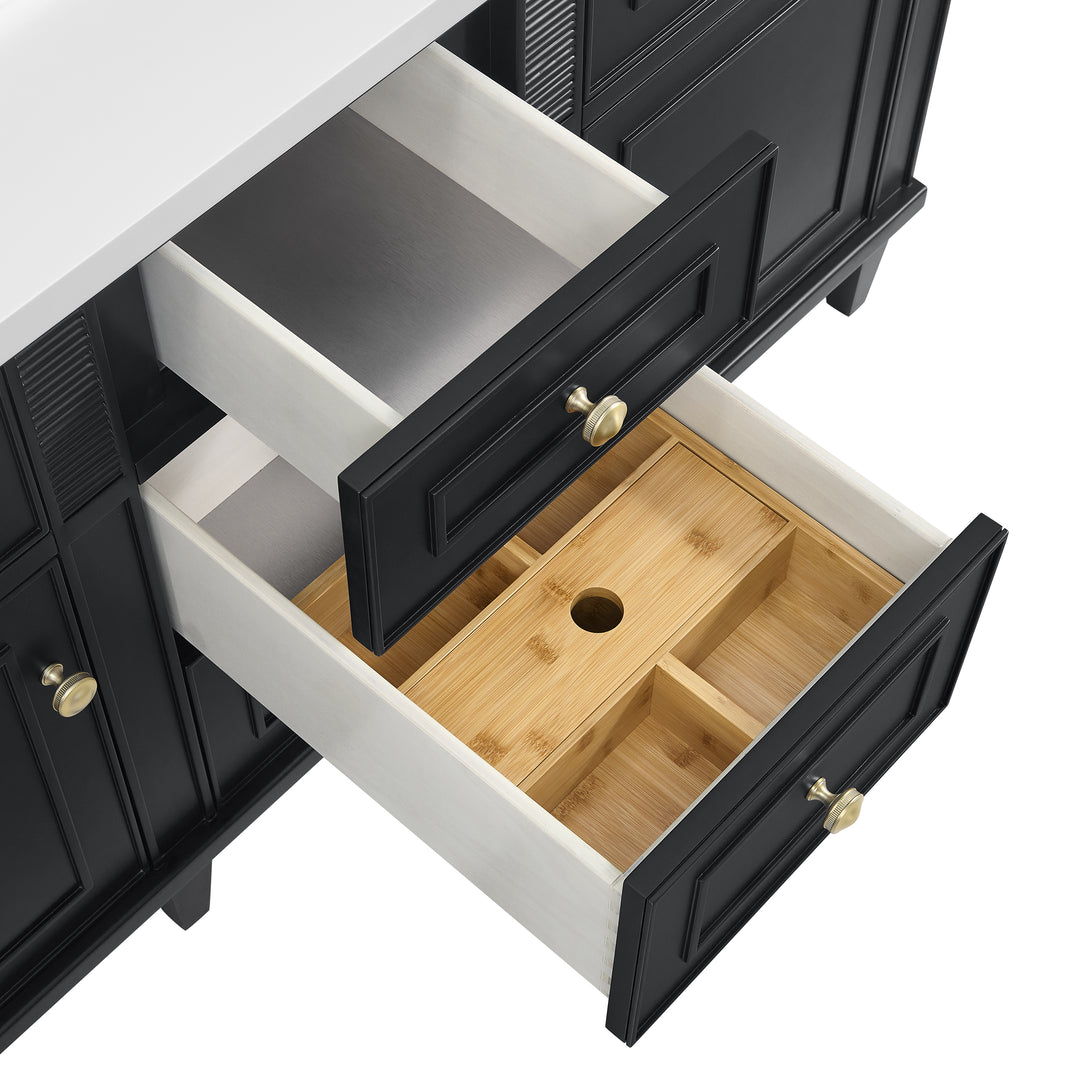 Lorelai 60" Double Vanity, Black Onyx w/ 3 CM Victorian Silver Silestone Top