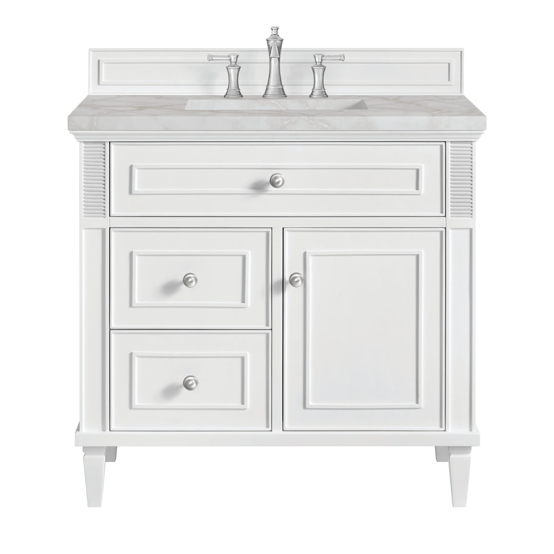 Lorelai 36" Single Vanity, Bright White w/ 3 CM Victorian Silver Silestone Top