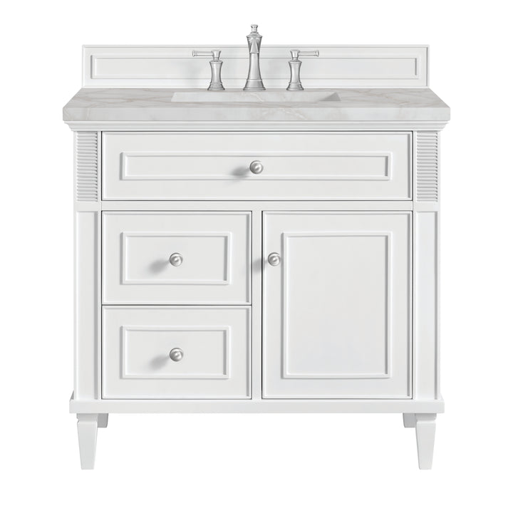 Lorelai 36" Single Vanity, Bright White w/ 3 CM Victorian Silver Silestone Top