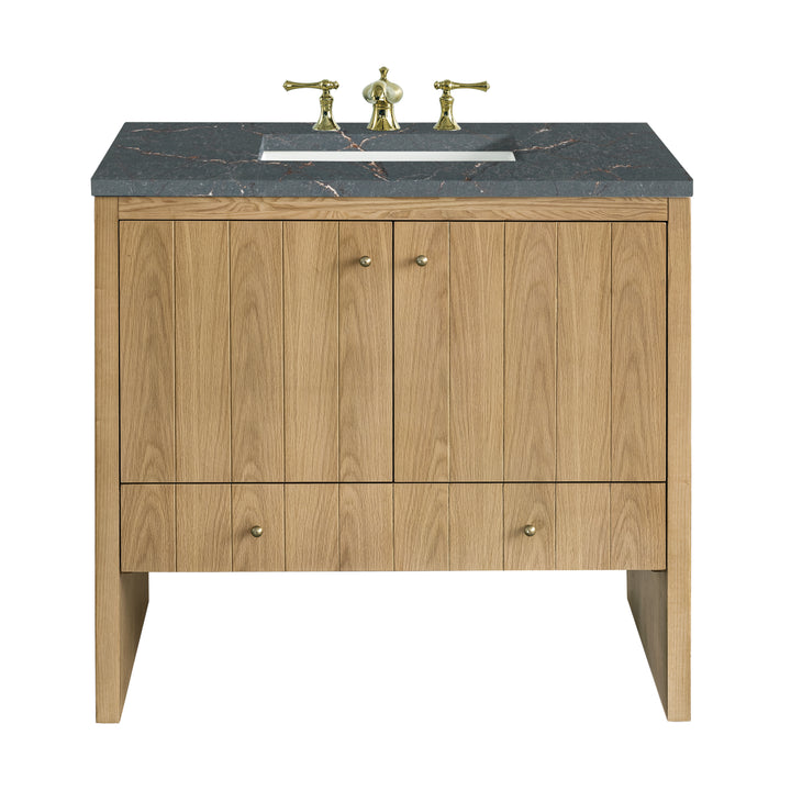 Hudson 36" Single Vanity, Light Natural Oak w/ 3 CM Parisien Bleu Top