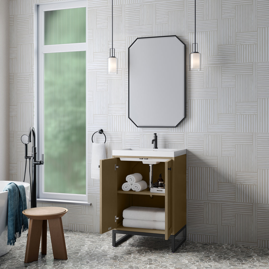 Chianti 24" Single Vanity, Walnut Whisper, Matte Black, w/ White Glossy Composite Stone Top