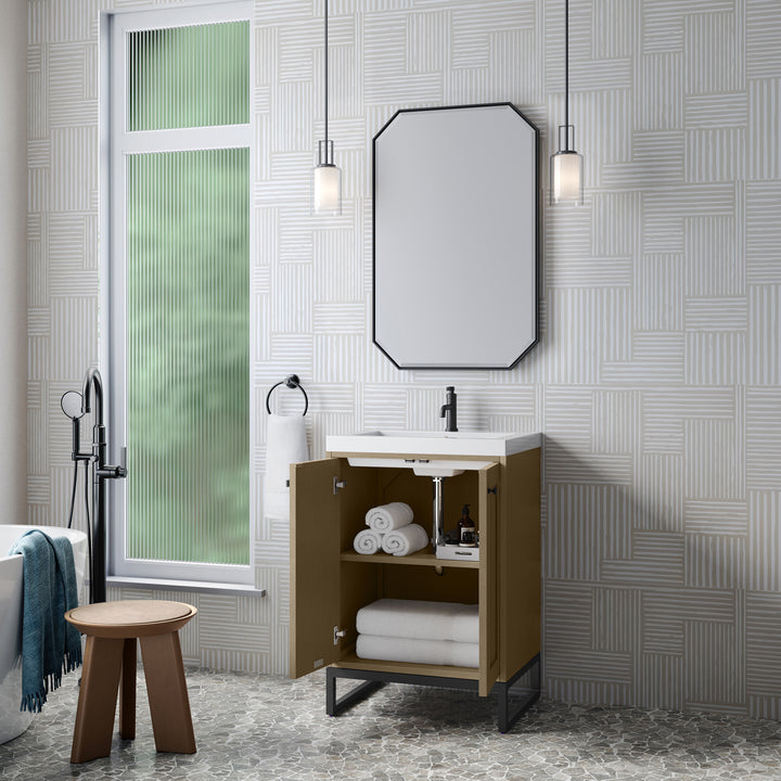 Chianti 24" Single Vanity, Walnut Whisper, Matte Black, w/ White Glossy Composite Stone Top