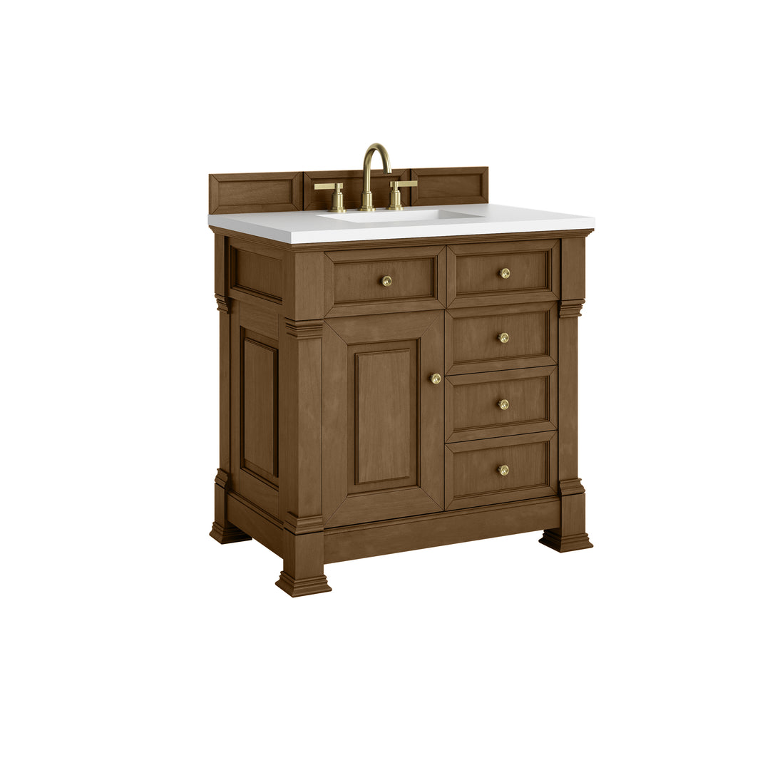 Brookfield 36" Single Vanity, Honey Oak, w/ 3 CM White Zeus Silestone® Top