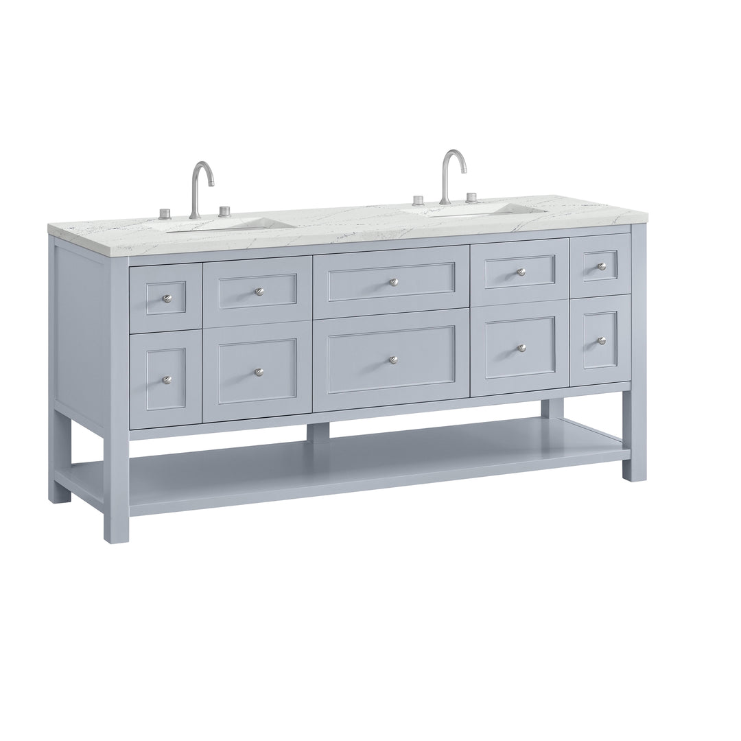 Breckenridge 72" Double Vanity, Serenity Blue, w/ 3 CM Ethereal Noctis Quartz Top