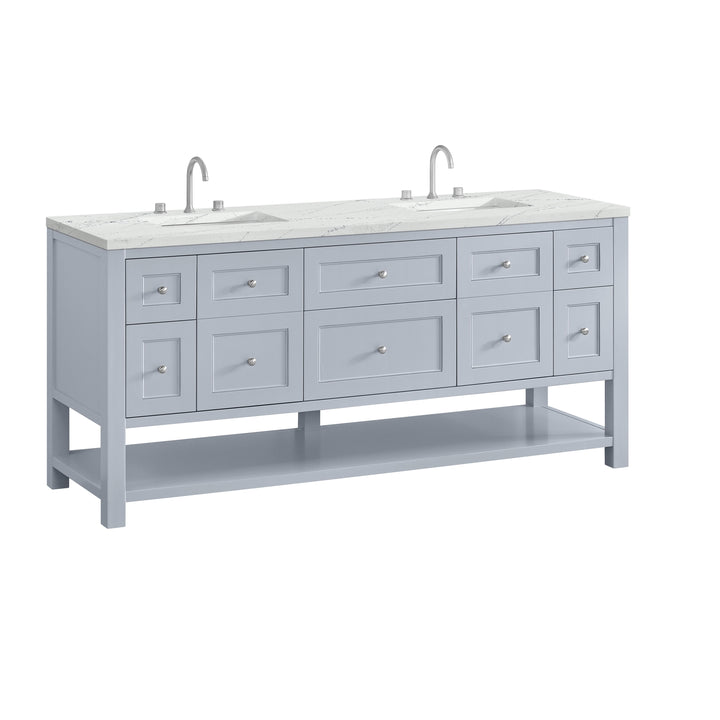 Breckenridge 72" Double Vanity, Serenity Blue, w/ 3 CM Ethereal Noctis Quartz Top