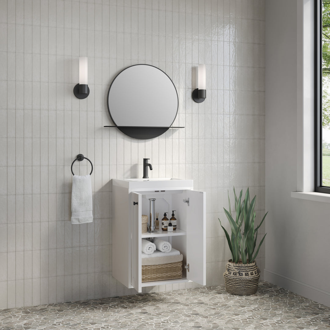 Chianti 20" Single Vanity, Glossy White, Matte Black, w/ White Glossy Composite Stone Top