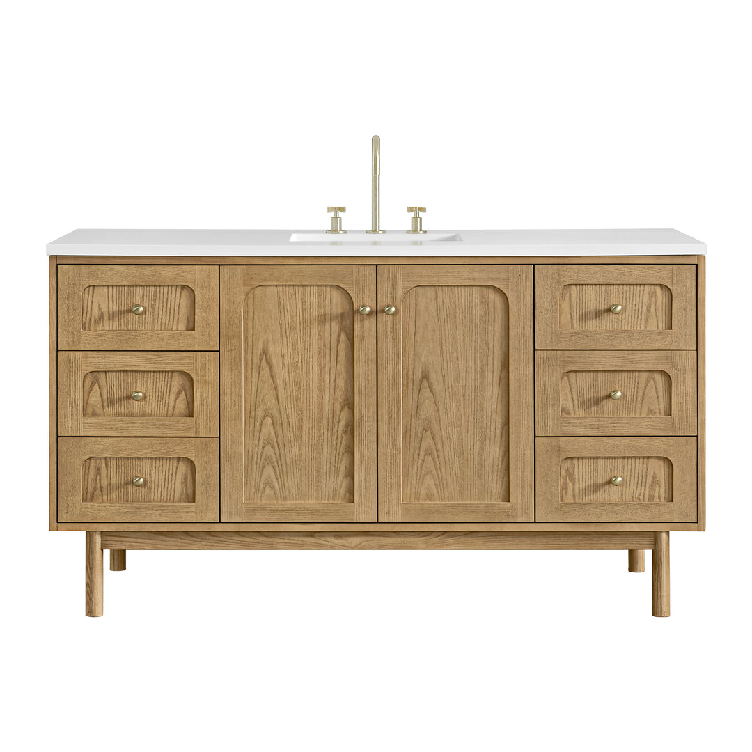 Laurent 60" Single Vanity, Light Natural Oak, w/ 3 CM White Zeus Quartz Top
