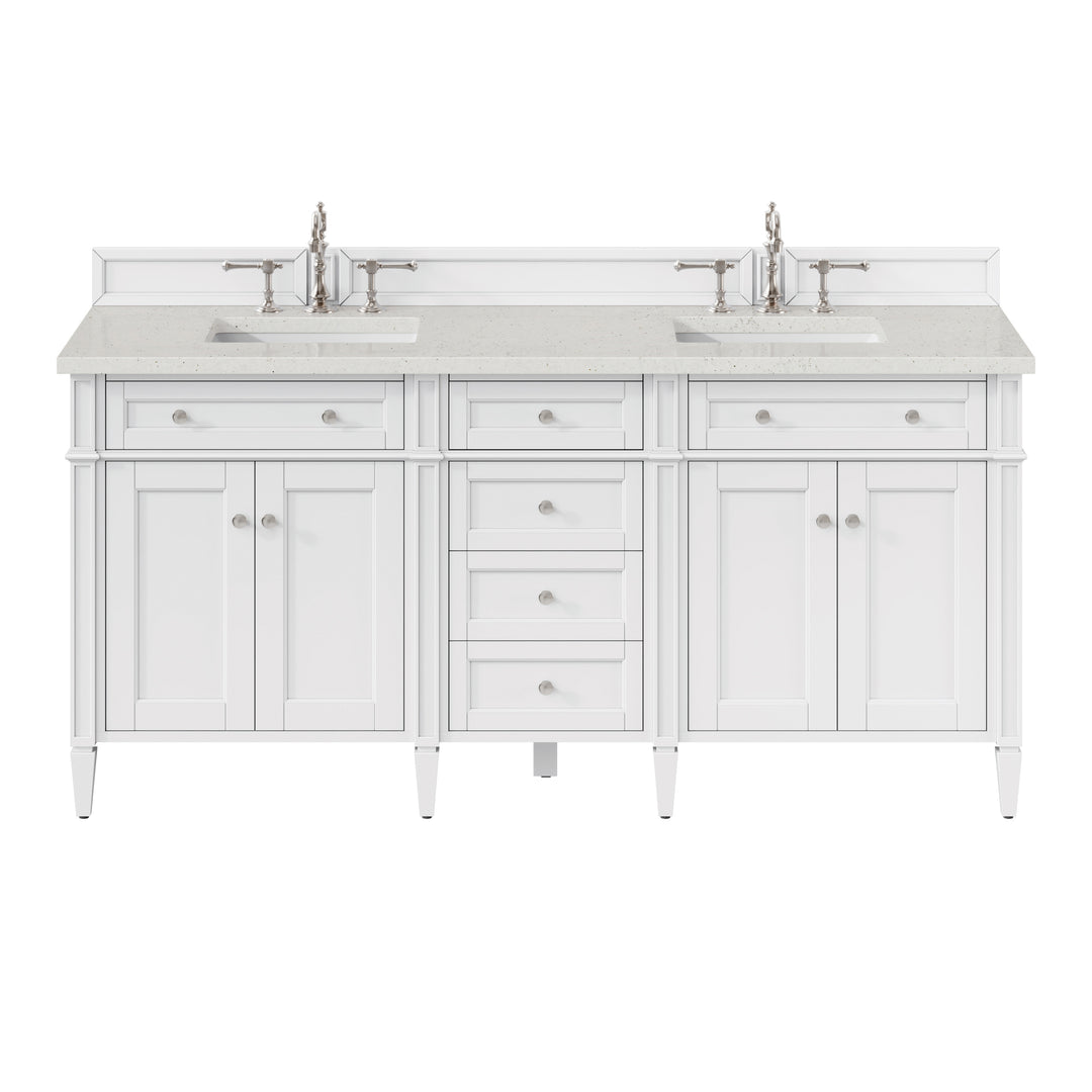 Brittany 72" Double Vanity, Bright White Vanity w/ 3 CM Lime Delight Silestone Top