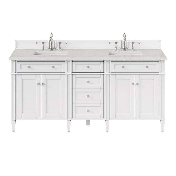 Brittany 72" Double Vanity, Bright White Vanity w/ 3 CM Lime Delight Silestone Top