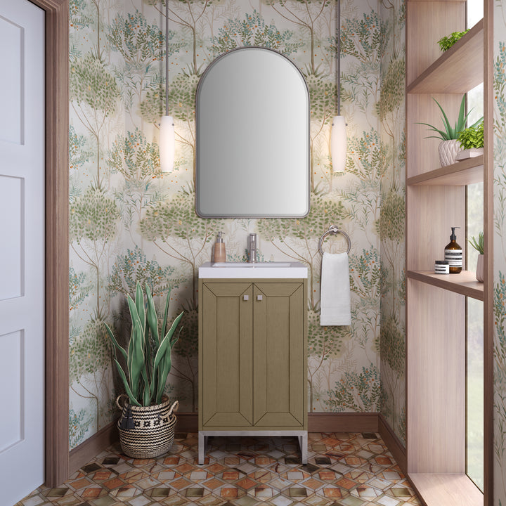 Chianti 20" Single Vanity, Walnut Whisper, Brushed Nickel, w/ White Glossy Composite Stone Top