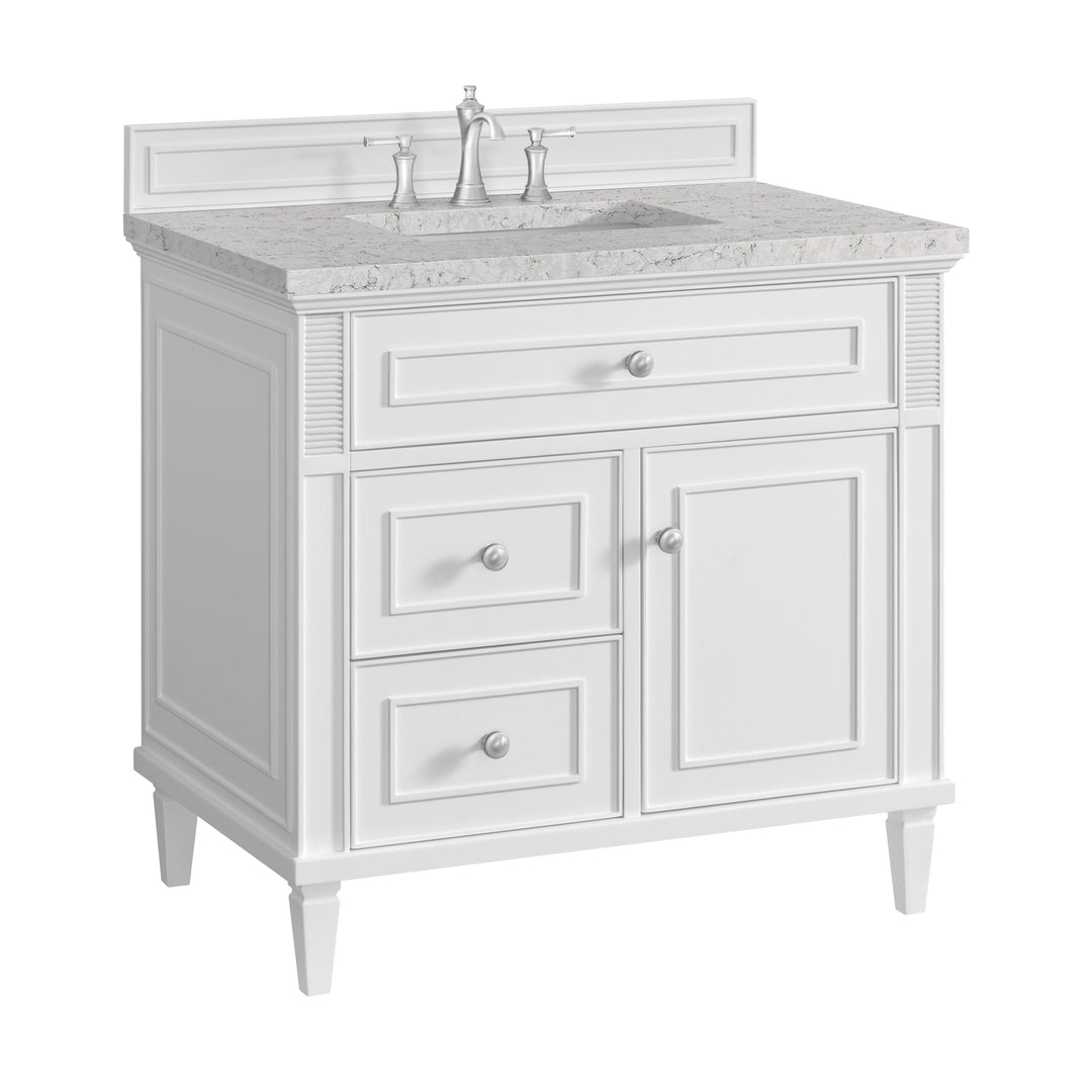 Lorelai 36" Single Vanity, Bright White w/ 3 CM Eternal Jasmine Pearl Silestone Top