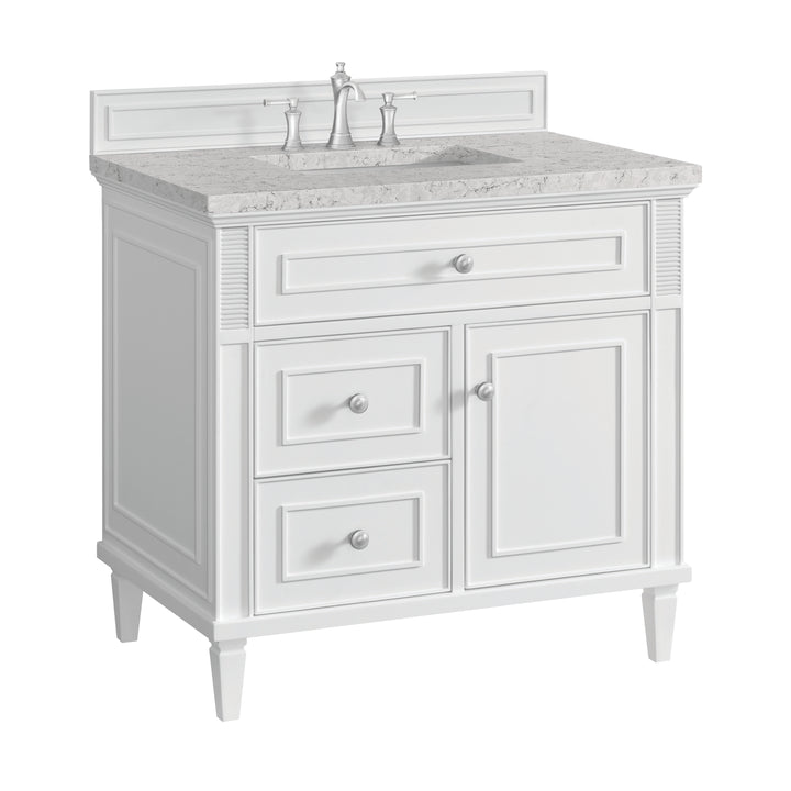 Lorelai 36" Single Vanity, Bright White w/ 3 CM Eternal Jasmine Pearl Silestone Top
