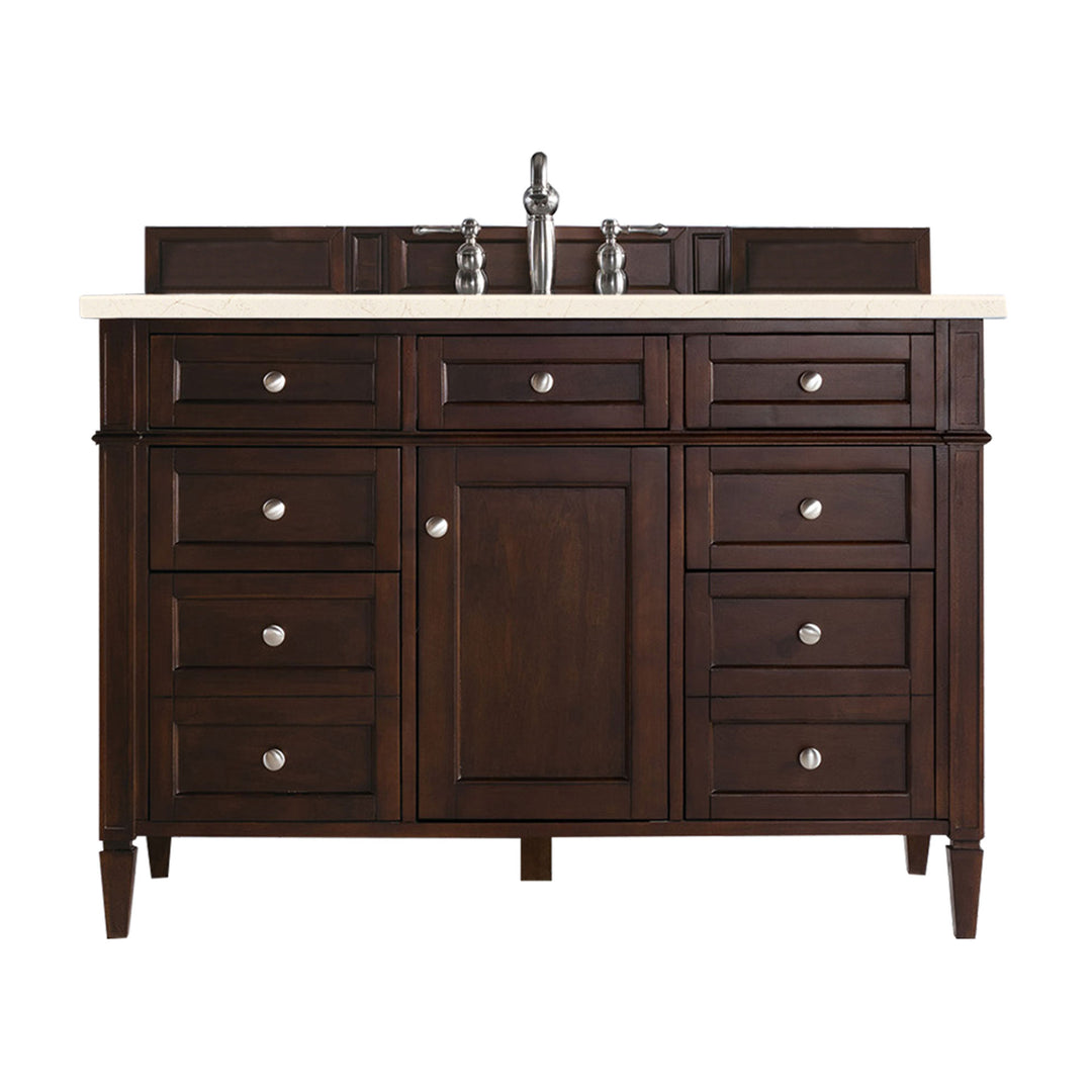 Brittany 48" Single Vanity, Burnished Mahogany w/ 3 CM Eternal Marfil Silestone Top