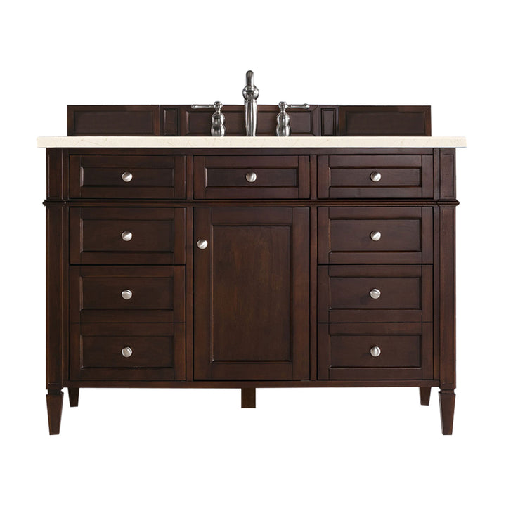 Brittany 48" Single Vanity, Burnished Mahogany w/ 3 CM Eternal Marfil Silestone Top