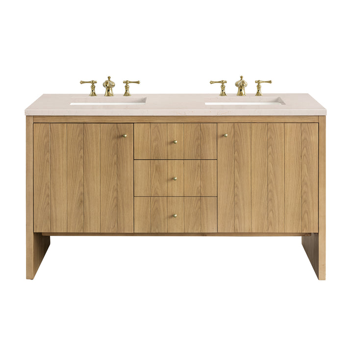 Hudson 60" Double Vanity, Light Natural Oak w/ 3 CM Eternal Marfil Top