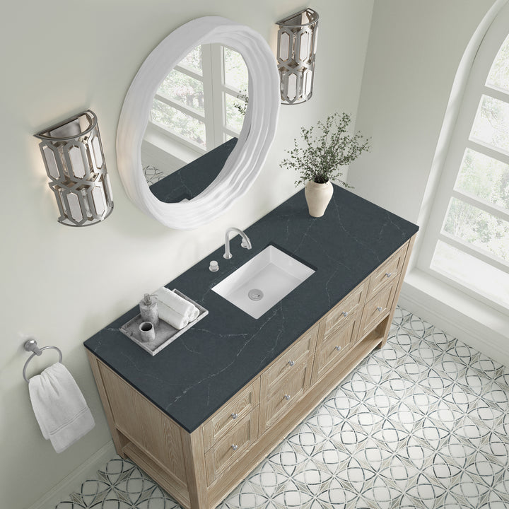 Breckenridge 60" Single Vanity, Whitewashed Oak, w/ 3 CM Charcoal Soapstone Quartz Top