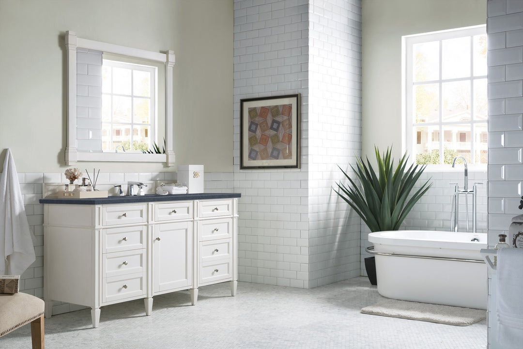 Brittany 60" Single Vanity, Bright White w/ 3 CM Charcoal Soapstone Silestone Top