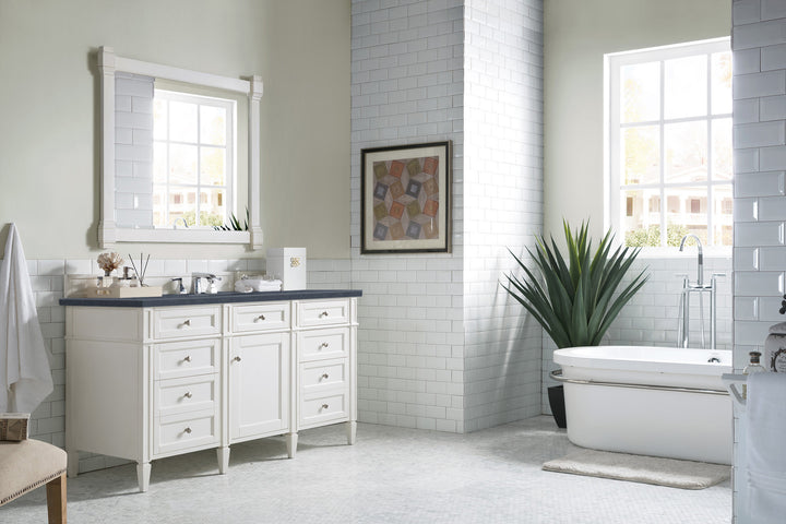 Brittany 60" Single Vanity, Bright White w/ 3 CM Charcoal Soapstone Silestone Top