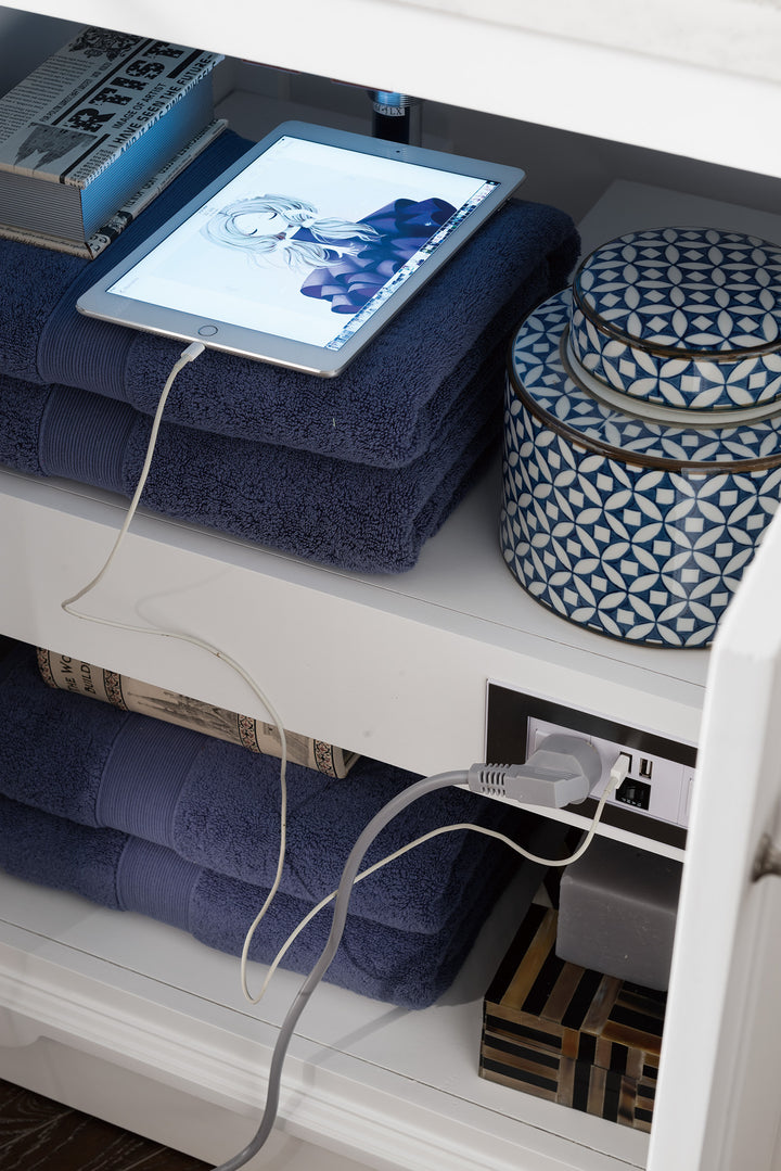 De Soto 72" Double Vanity, Bright White w/ 3 CM Charcoal Soapstone Silestone Top