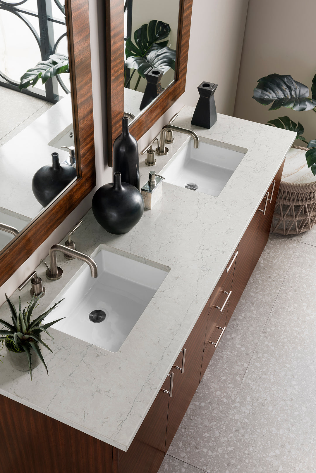 Metropolitan 72" Double Vanity, American Walnut w/ 3 CM Eternal Jasmine Pearl Silestone Top