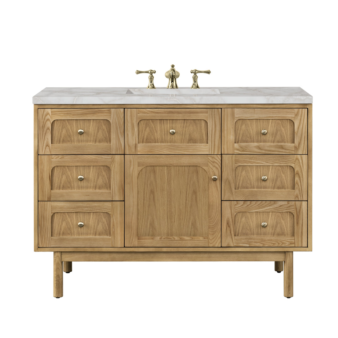 Laurent 48" Single Vanity, Light Natural Oak w/ 3 CM Victorian Silver Top w/FreePower Wireless Charger