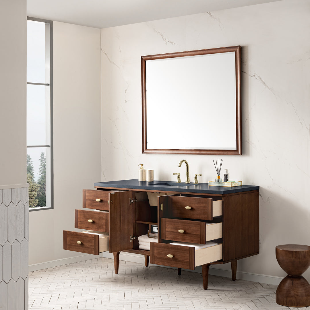 Amberly 60" Single Vanity, Mid-Century Walnut w/ 3 CM Charcoal Soapstone Top