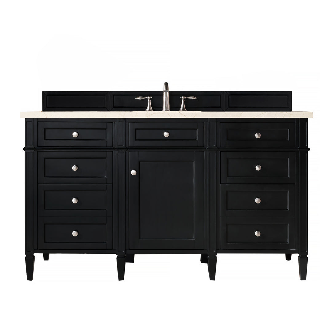 Brittany 60" Single Vanity, Black Onyx, w/ 3 CM Eternal Marfil Silestone Top